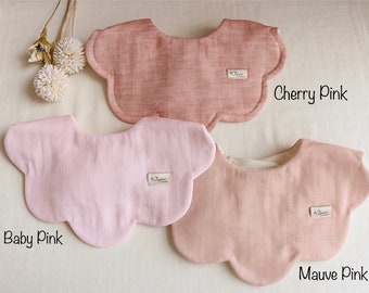 Baby Pink Scalloped Bib, New Baby Gift, Dribble Bibs for Toddlers, Pastel colours bib, Burping Bib, Collar Bib Baby, 1st Birthday Gift