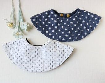 Navy donut bib, Reversible bib,New Baby Gift, Dribble Bibs for Toddlers, Drool Bib, Burping Bib, Collar Bib Baby, 1st Birthday Gift