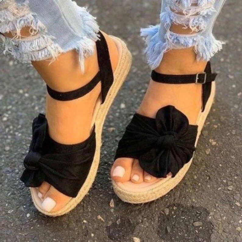 Flat Sandals for Women, Adjustable Straps Sandals, Cute Bow Cloth Open Toe Sandall, All Occasion Women Shoes 