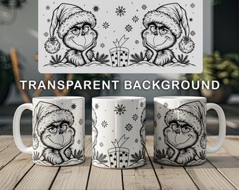 Capa para caneca de Natal do Grinch: Download de PNG do desenho animado