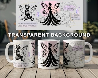 Design de sublimação para caneca com tema de fadas | 325ml 445ml PNG (Download digital)