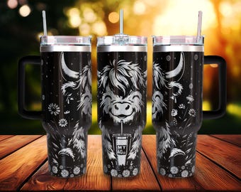 Arquivo SVG para gravação a laser de adesivo para copo térmico Highland Cow de 40 oz