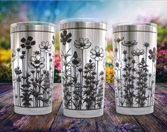 Wildflower-beker wrap laser-svg, bloemengravure (20oz)