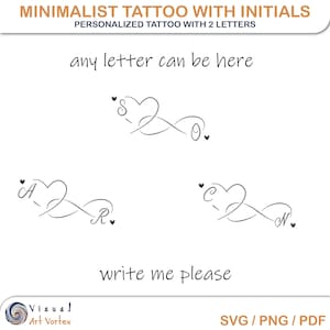 Personalized Minimalist Tattoo Printable Stencil. Heart Outline Images With 2 Initials. Instant Digital Download.