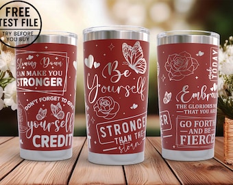 Adesivo para copo térmico com frases de afirmação: Design SVG gravado a laser (591 ml)