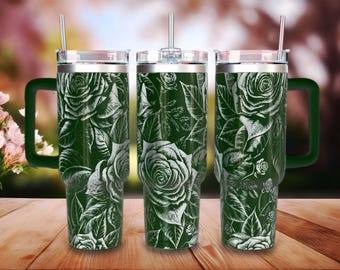 Adesivo para copo térmico com estampa de rosas: Arquivo digital SVG para copo térmico de 1,2 litro (40 oz) com estampa floral