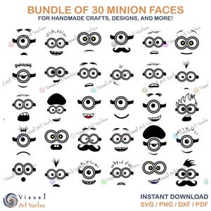 Minions 30 Teiliges Set Schnittdateien | Cricut | Silhouette Cameo | SVG-Schnittdateien | Digitale Dateien | PDF | DXF | PNG | Schergen