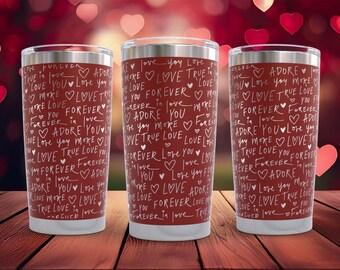 Adesivo para copo térmico de 590ml com frases de amor - Design exclusivo para o Dia dos Namorados - Presente para a pessoa amada - Presente para ela - Presente para ele - Arquivo SVG com frases de amor