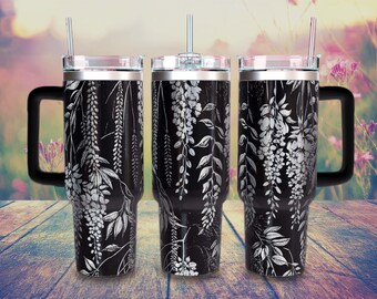 Vaso térmico de 40 oz con diseño floral de flores silvestres grabado (archivo SVG)