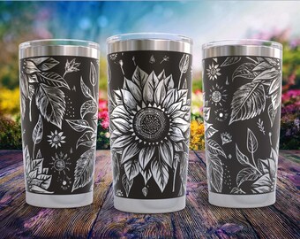 Capa para copo térmico com estampa de girassol gravada – 20oz (arquivo digital SVG sem emendas)