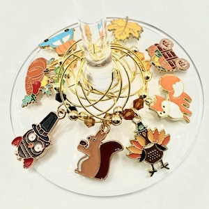Thanksgiving Wine Charms,  Pumpkin Wine Charms, Autumn Wine Charms, Animal Wine Charms, Fall  Leaf Wine Charms, Wine Glass Decor - Set Of 8