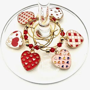 Dijes de vino con corazones, para San Valentín, para el amor, para decorar copas de vino (juego de 6)