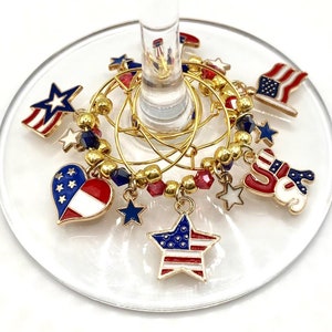 Memorial Day Wine Charms, Independence Day Wine Charms, Fourth Of July Wine Charms, 4th Of July, Patriotic Wine Charms, American Flag, 6 pk