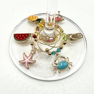 Beach Wine Charms, Starfish Crab Wine Charms, Summer Wine Charms, Bar Accessories, Wine Charms, Wine Glass Decor, Birthday Gift- Set Of 6