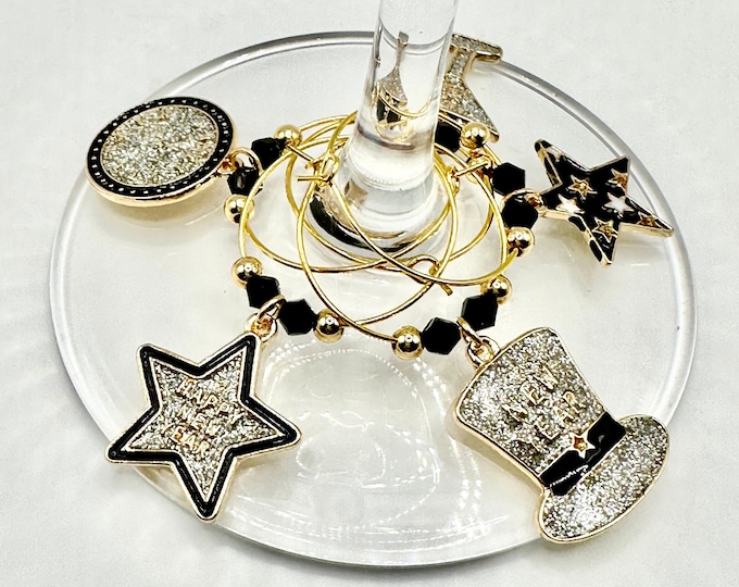 New Years Eve Wine Glass Charms, 2024 Wine Glass Charms, Holiday Wine