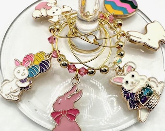 Easter Wine Glass Charms, Bunny Wine Glass Charms, Spring Wine Glass Charms, Rabbit Wine Charms, Holiday Parties, 6 pk