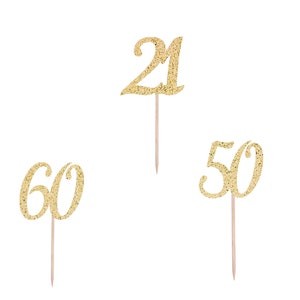 ANY NUMBER Cupcake Picks, 21st Birthday, Number Picks, Appetizer Picks, Party Picks,  Glitter Cupcake Party Picks ~ Set of 12