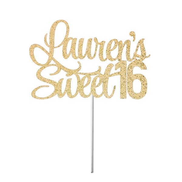 Personalized Name Sweet 16 Cake Topper, Sweet 16th Birthday, Birthday Glitter Cake Topper, Birthday Party Decor, Sweet 16 Party