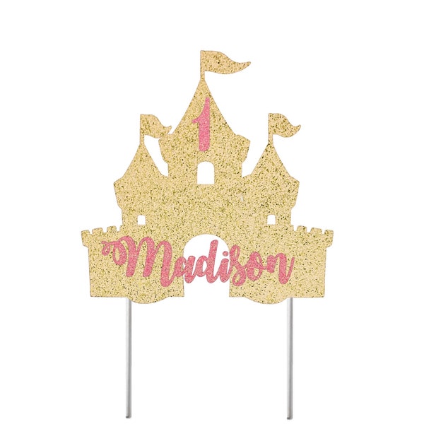 ANY AGE & Name Castle Cake Topper, Castle Glitter Cake Topper, Birthday Decor, Child Birthday, Glitter Topper, Castle Name Age Topper