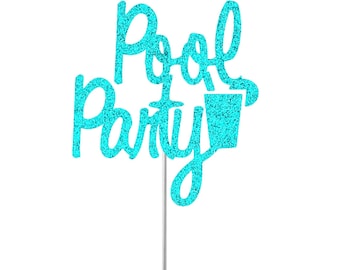 Pool Party Cake Topper, Summer Cake Topper, Child Pool Party Decor, Party Glitter Cake Topper, Kids Swim Party, Summer Camp, Luau Party
