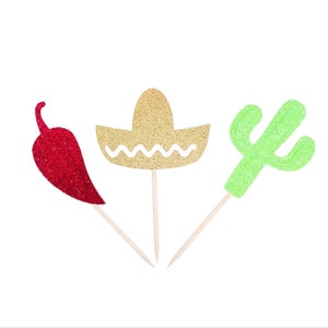 Fiesta Cupcake Picks, Cinco De Mayo, Mexicaanse Fiesta Picks, Cactus, Sombrero, Chili Pepper Picks, Party Cupcake Picks, Voorgerecht Fiesta Picks
