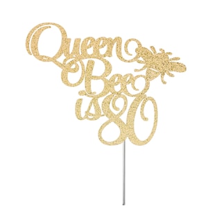 QUALQUER IDADE Topper, Topper de bolo de abelha rainha, Topper de bolo com glitter de aniversário, Decoração de festa de aniversário, Aniversário de marco, Topper de glitter de abelha, Abelha rainha