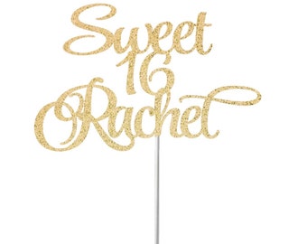 Personalized Name Sweet 16 Custom Cake Topper, Sweet 16th Birthday, Birthday Glitter Cake Topper, Birthday Party Decor, Milestone Birthday