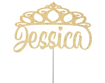 Nombre personalizado Princess Cake Topper, Birthday Glitter Cake Topper, Birthday Party Decor, Princess Birthday Topper, Crown Birthday Topper