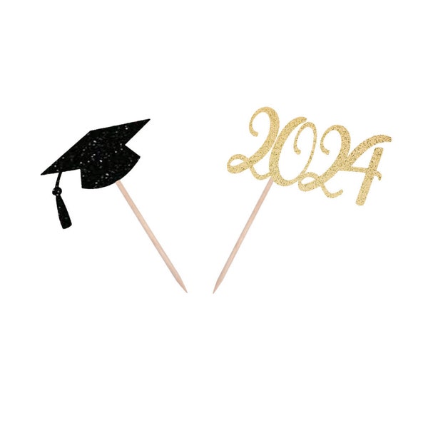 2024 Graduation & Hat Cupcake Picks, Class of 2024, 2024 Graduation Picks, High School Graduation, College Graduation, 2024 Cupcake Picks