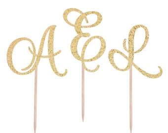 Initial Cupcake Picks, Letter Picks, Script Cupcake Picks, Letter Script Appetizer Picks ~ Set of 12