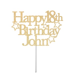 Personalized Name & Age Happy Birthday Cake Topper, Birthday Glitter Cake Topper, Birthday Party Decor, Milestone Birthday, Stars Topper