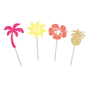 Hawaiian Cupcake Picks, Palm Tree Cupcake Picks, Luau Party Picks, Pineapple Picks, Flower Picks, Sunshine Cupcake Picks, Summer Picks