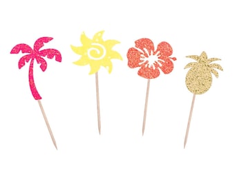 Hawaiian Cupcake Picks, Palm Tree Cupcake Picks, Luau Party Picks, Pineapple Picks, Flower Picks, Sunshine Cupcake Picks, Summer Picks