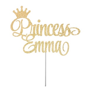 Personalized Name Princess Cake Topper, Birthday Glitter Cake Topper, Birthday Party Decor, Princess Birthday Topper, Crown Birthday Topper