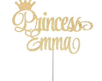 Personalized Name Princess Cake Topper, Birthday Glitter Cake Topper, Birthday Party Decor, Princess Birthday Topper, Crown Birthday Topper