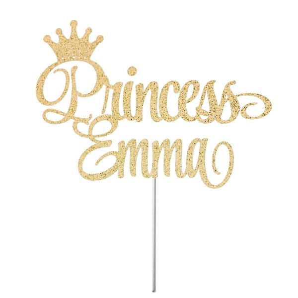 Personalized Name Princess Cake Topper, Birthday Glitter Cake Topper, Birthday Party Decor, Princess Birthday Topper, Crown Birthday Topper