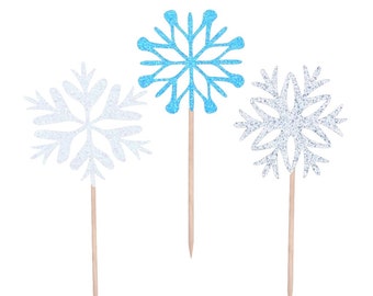 Snowflake Cupcake Picks, Winter Picks, Frozen Cupcake Picks, Appetizer Picks, Cupcake Party Picks, Child Party Decor, Glitter Party Picks