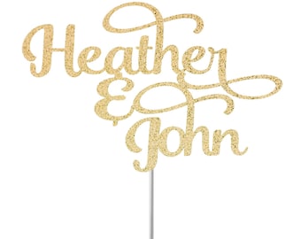 Personalized Name Engagement Cake Topper, Weddingt Cake Topper, Bridal Shower Topper, Bridal Party Decor, Mr.& Mrs.  Glitter Cake Topper