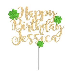 Gepersonaliseerde naam Shamrock Happy Birthday Cake Topper, St. Patrick's Birthday Cake Topper, Ierse verjaardagsnaam Topper, Shamrock Naam