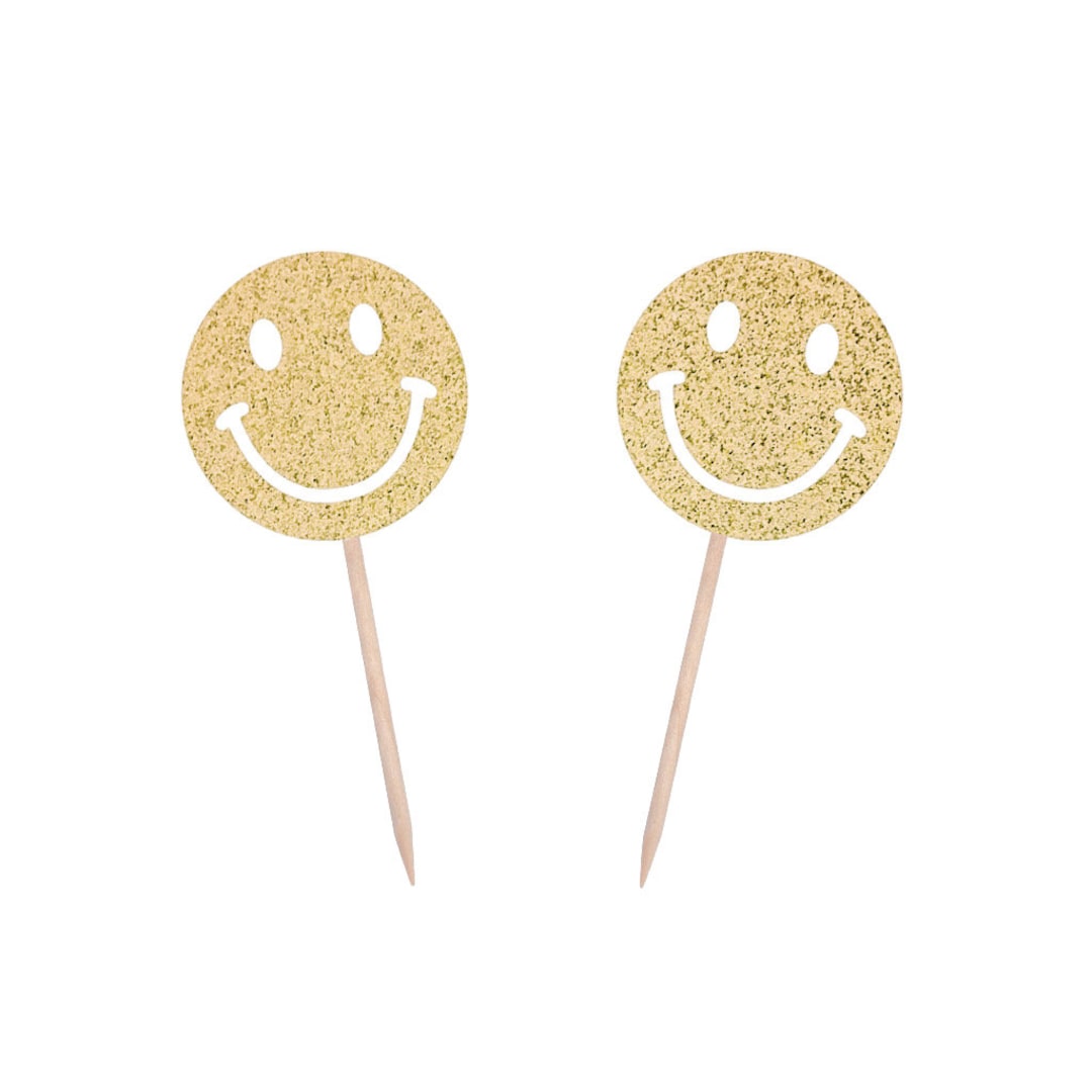 Smiley Face Cupcake Picks, Happy Face Cupcake Picks, Child's Birthday
