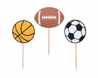 Basketball,Football & Soccer Cupcake Picks, Sports Party Decor, Football Party Cupcake Picks, Soccer Cupcake Picks, Basketball Cupcake Picks