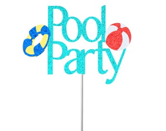Pool Party Cake Topper, Summer Cake Topper, Child Pool Party Decor, Party Glitter Cake Topper, Kids Swim Party, Summer Camp, Luau Party
