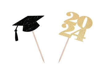 2024 Graduation & Hat Cupcake Picks, Class of 2024, 2024 Graduation Picks, High School Graduation, College Graduation, 2024 Cupcake Picks