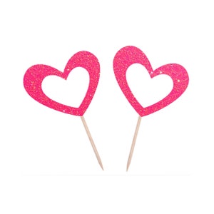 Heart Cupcake Picks, Valentine Cupcake Picks, Heart Picks, Open Heart Cupcake Picks, Valentine Party Cupcake Toppers ~ Set of 12