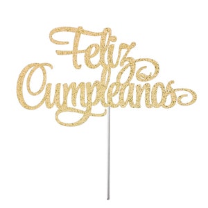 Feliz Cumpleanos Bolo Topper, Aniversário Glitter Bolo Topper, Decoração de Festa de Aniversário, Aniversário Espanhol, En Espanol Party Topper, Fiesta Espanhola