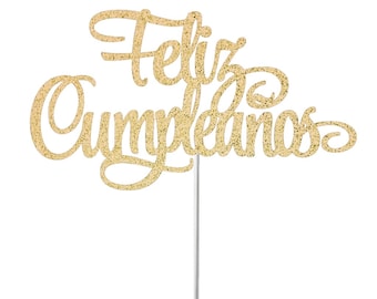 Feliz Cumpleanos Cake Topper, Birthday Glitter Cake Topper, Birthday Party Decor, Spanish Birthday, En Espanol Party Topper, Spanish Fiesta