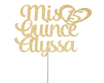 Personalized Name Mis Quince Custom Cake Topper, 15th Birthday, Quinceanera Glitter Cake Topper, Spanish Quince Topper,  Girl 15th Birthday
