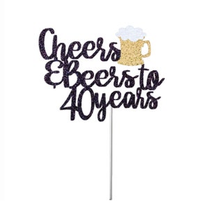 ANY AGE Topper, Cheers & Beers Cake Topper, Birthday Glitter Cake Topper, Birthday Party Decor, Beer Mug Cake Topper, Milestone Birthday