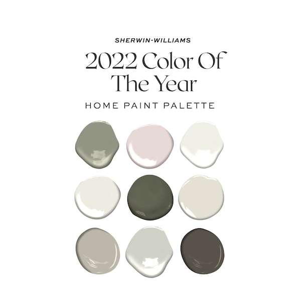 Sherwin Williams 2022 Color Of The Year Evergreen Fog Color Palette, Interior Design Color Scheme, Paint Palette, Whole House Paint Colors