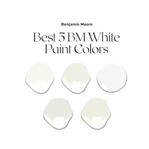 I 5 migliori colori della vernice bianca Benjamin Moore, guida sottotono per i colori della vernice bianca con foto reali, tavolozza della vernice bianca per interni